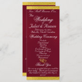 Elegant script & lint - Bourgogne/gouden bruiloft Programmakaart (Voorkant / Achterkant)