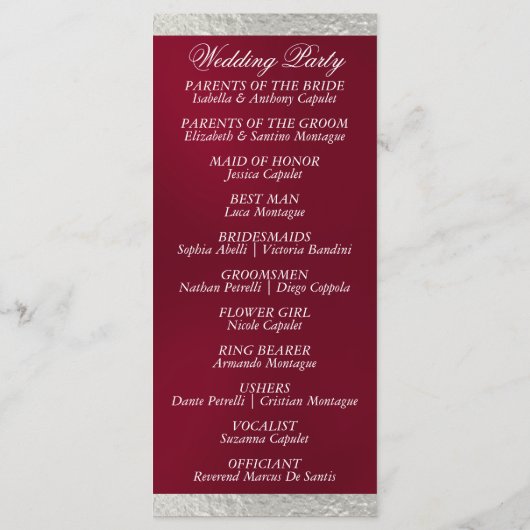 Elegant script & lint - Bourgondië / Zilveren brui Programmakaart (Achterkant)