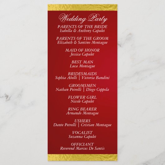 Elegant script & lint - Crimson/Gold Wedding Programmakaart (Achterkant)
