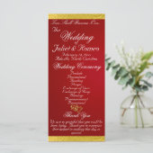 Elegant script & lint - Crimson/Gold Wedding Programmakaart (Staand voorkant)