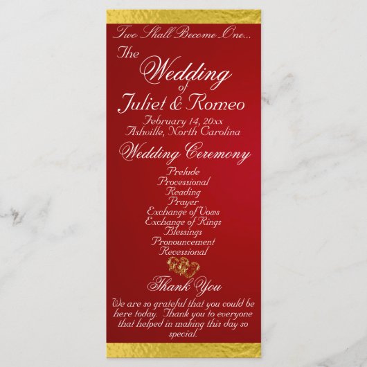Elegant script & lint - Crimson/Gold Wedding Programmakaart (Voorkant)