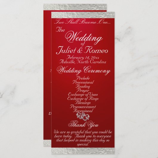 Elegant script & lint - Crimson/Silver Wedding Programmakaart (Voorkant / Achterkant)