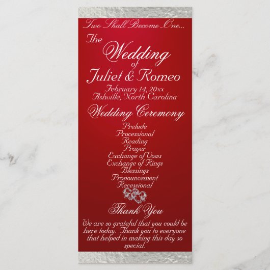 Elegant script & lint - Crimson/Silver Wedding Programmakaart (Voorkant)