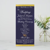 Elegant script & lint - Navy blauw/gouden bruiloft Programmakaart (Staand voorkant)