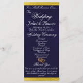 Elegant script & lint - Navy blauw/gouden bruiloft Programmakaart (Voorkant)