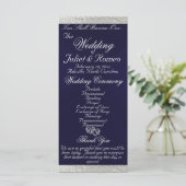 Elegant script & lint - Navy blauw/zilver bruiloft Programmakaart (Staand voorkant)