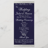 Elegant script & lint - Navy blauw/zilver bruiloft Programmakaart (Voorkant)