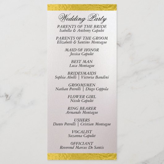 Elegant script & lint - Witte Parel/Gouden bruilof Programmakaart (Achterkant)