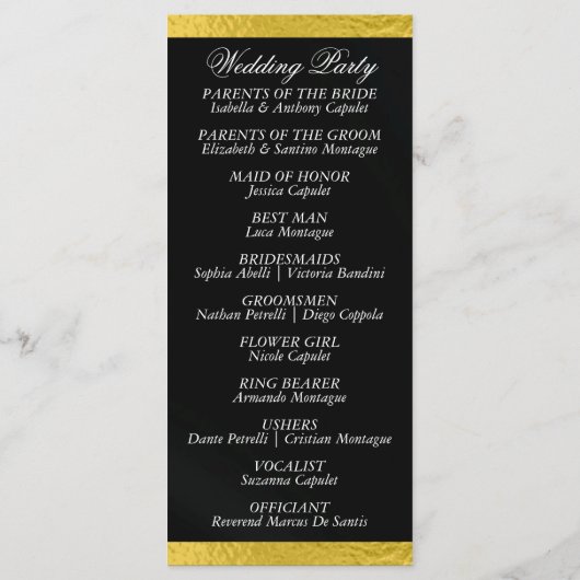 Elegant script & lint - Zwart/Goud bruiloft Programmakaart (Achterkant)