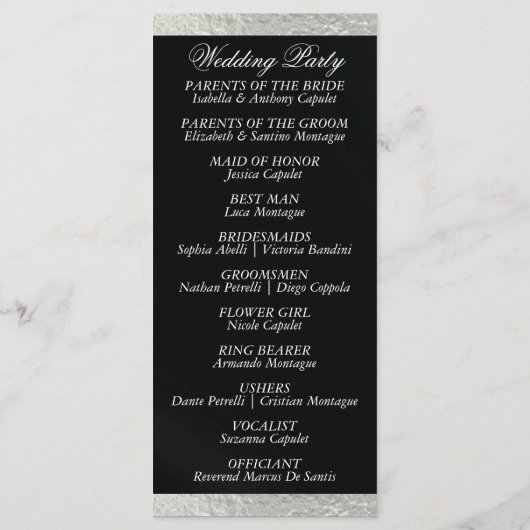 Elegant script & lint - Zwart/Zilver bruiloft Programmakaart (Achterkant)