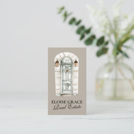 Elegant Script Logo en QR Code Real Estate Visitekaartje (Staand voorkant)