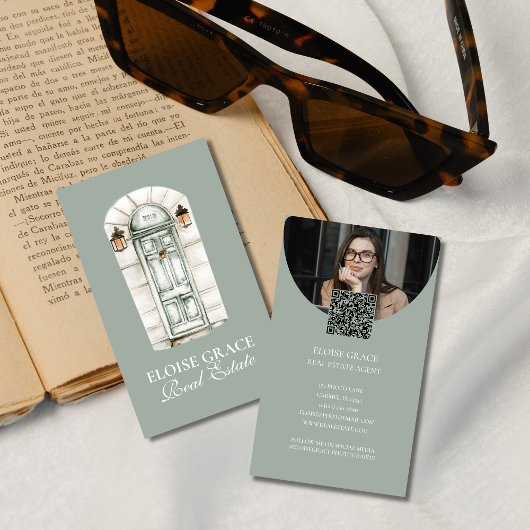 Elegant Script Logo en QR Code Real Estate Visitekaartje