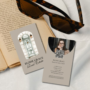 Elegant Script Logo en QR Code Real Estate Visitekaartje