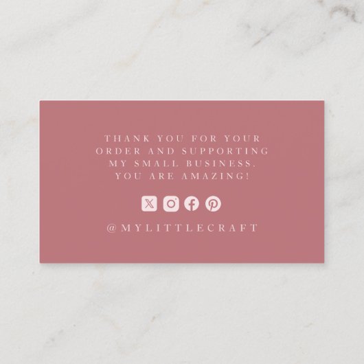 Elegant Script Logo Thank You Small Branding Pink Visitekaartje (Achterkant)