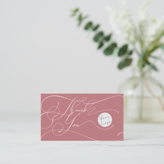 Elegant Script Logo Thank You Small Branding Pink Visitekaartje (Staand voorkant)