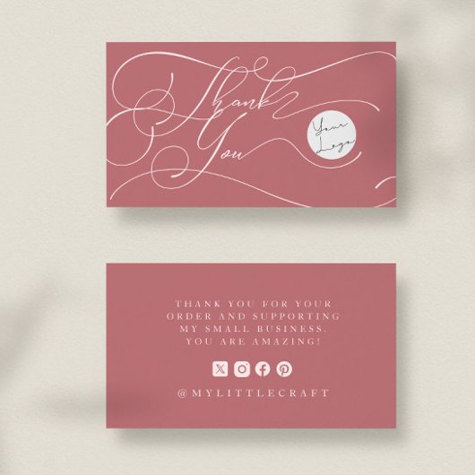 Elegant Script Logo Thank You Small Branding Pink Visitekaartje