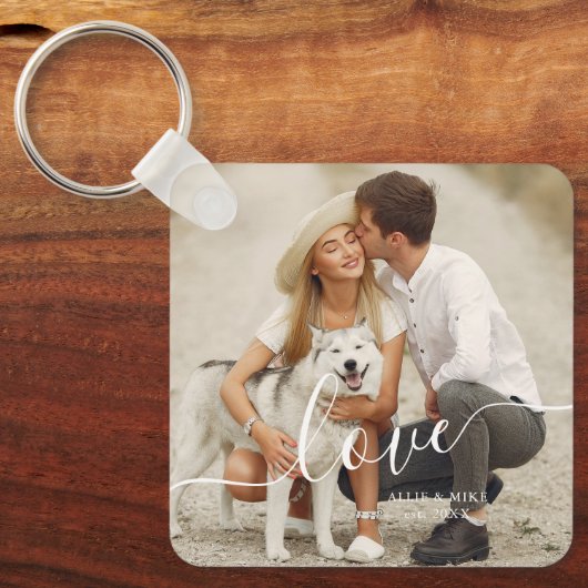 Elegant Script "Love" Custom Photo Sleutelhanger (Voorkant)