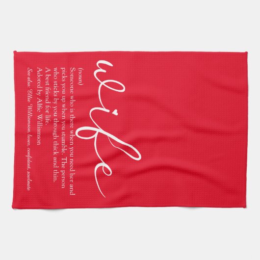 Elegant Script Love Heart Red Theedoek (Horizontaal)