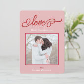 Elegant Script Love Heart Valentijnsdag Foto Feestdagenkaart (Staand voorkant)