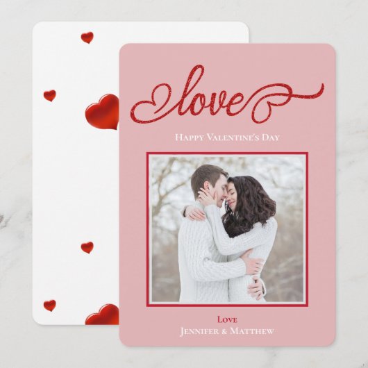 Elegant Script Love Heart Valentijnsdag Foto Feestdagenkaart (Voorkant / Achterkant)