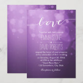 Elegant Script Love Paarse Lights Modern Wedding Kaart (Voorkant / Achterkant)