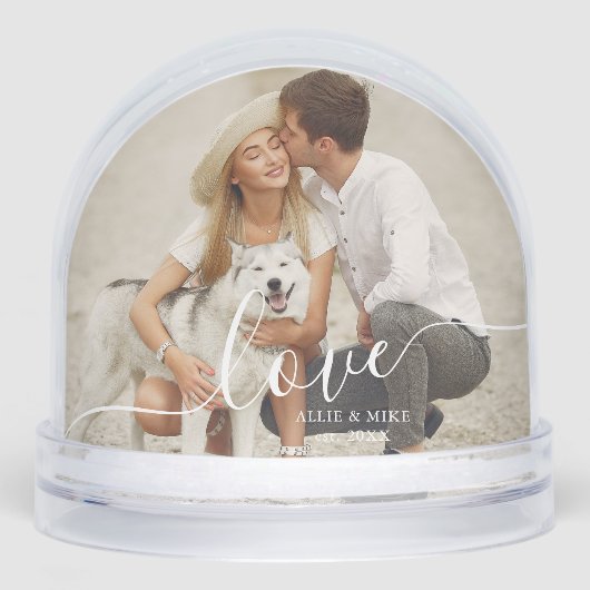 Elegant Script "Love" Photo Snow Globe Sneeuwbol (Voorkant)