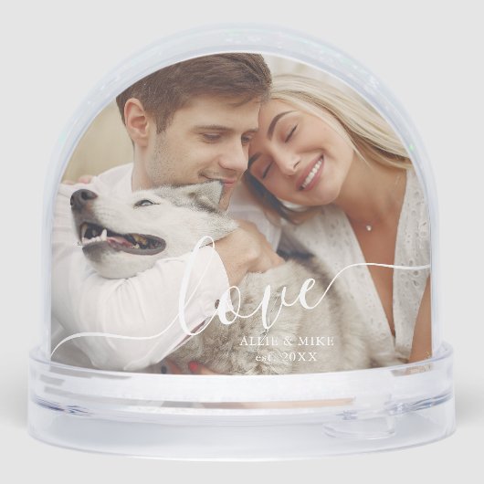 Elegant Script "Love" Photo Snow Globe Sneeuwbol (Achterkant)