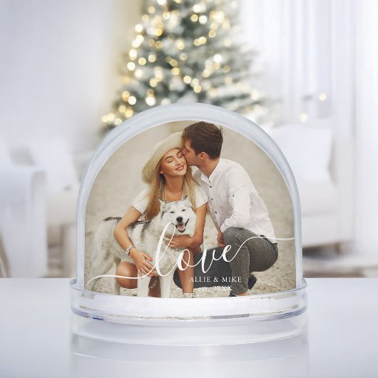 Elegant Script "Love" Photo Snow Globe Sneeuwbol