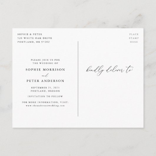 Elegant Script Love Verover alle uitstel Aankondigingskaart (Achterkant)