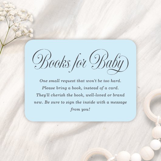 Elegant Script Lt. Blue Baby Shower Books For Baby Informatiekaartje