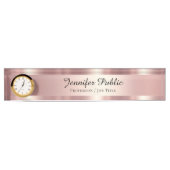 Elegant Script Luxe Rose Goud Met Klok Naambordje (Voorkant)