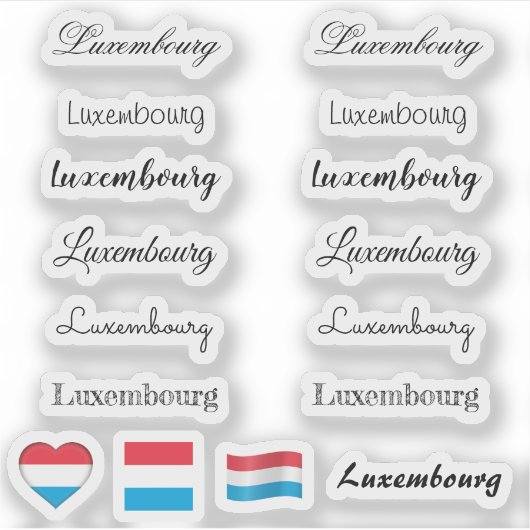 Elegant script Luxemburg & Vlag /name Set Sticker (Voorkant)