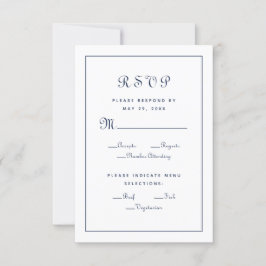 Elegant Script Maaltijdkeuze Blauwe Trouw Bijlage RSVP Kaartje