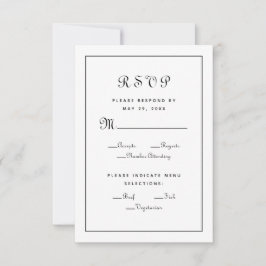 Elegant Script Maaltijdkeuze Zwarte Huwelijksbijla RSVP Kaartje
