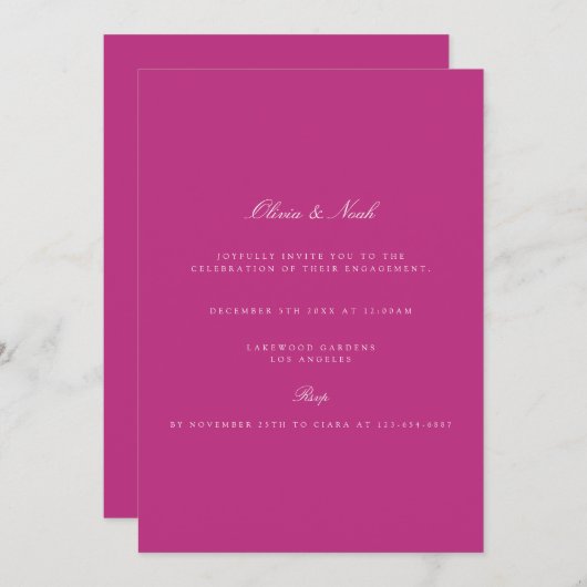 Elegant Script Magenta Verloving Invitation Kaart (Voorkant / Achterkant)