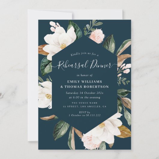 elegant script magnolia bloemen repetitief diner kaart (Voorkant)