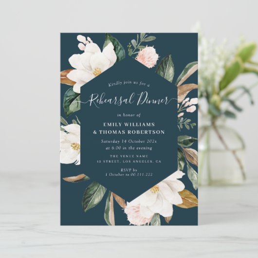 elegant script magnolia bloemen repetitief diner kaart (Staand voorkant)