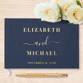 Elegant Script Marine Blauw Bruiloft Gastenboek