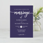 Elegant Script Marine Blauw Bruiloft Kaart (Staand voorkant)