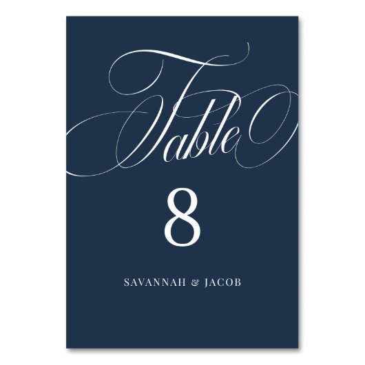 Elegant Script Marine Blauw Bruiloft Kaart (Voorkant)