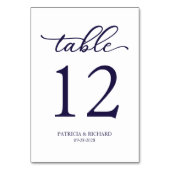 Elegant Script Marine Blauw Bruiloft Tafel Nummer Kaart (Voorkant)