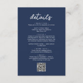 Elegant Script Marine Blauw QR Code Bruiloft Detai Informatiekaartje (Voorkant)