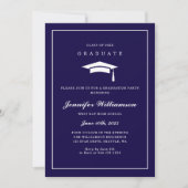 Elegant Script Marine Blue Graduation Party Foto Kaart (Voorkant)