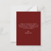 Elegant Script Maroon Afstuderen Foto Dank u Notitiekaartje (Achterkant)
