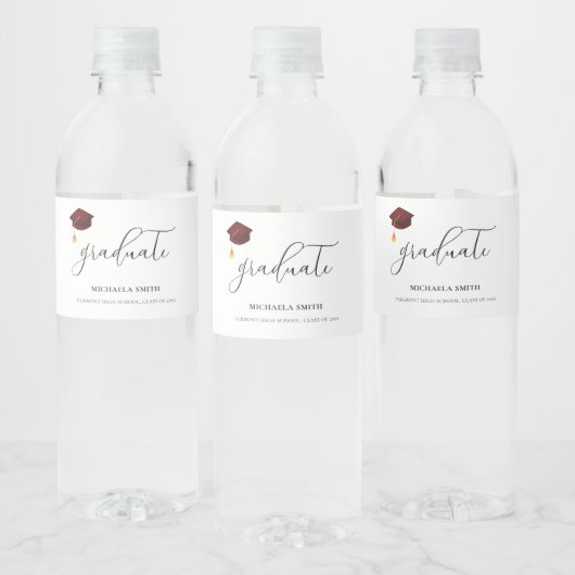 Elegant script Maroon High School Afstuderen Waterfles Etiket (Flessen)