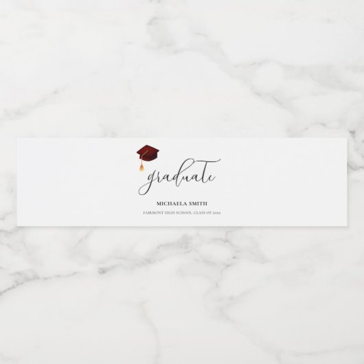Elegant script Maroon High School Afstuderen Waterfles Etiket (Enkel label)