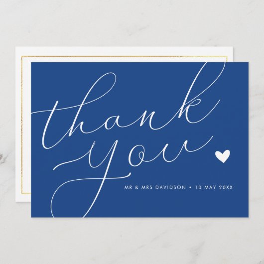 Elegant script Marseille bleu bruiloft Bedankkaart (Voorkant / Achterkant)
