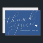 Elegant script Marseille bleu bruiloft Bedankkaart<br><div class="desc">Een moderne trouwbedankkaart met een prachtig wit script op marseille bleu kleur. Voeg een persoonlijke bedankboodschap toe aan uw gasten.</div>