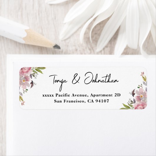 Elegant script Mauve Floral Retour Adreslabels Etiket (Insitu)