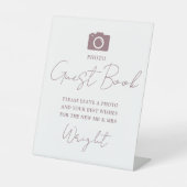 Elegant script Mauve Foto Gastboek Trouwen Reclamebord Met Voetstuk (Voorkant)